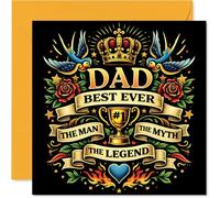 Carte d'anniversaire fière pour papa - Champion Dad Vibes - Trophée, couronne et roses avec détails de légende en gras #1, fête des pères - Carré de 145 mm, enveloppe incluse