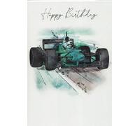 Carte d'anniversaire Formule 1 Motif voiture de course Aquarelle Turquoise et Noir
