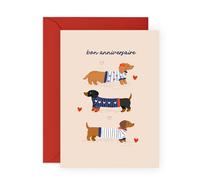Carte d'anniversaire française pour lui et elle - « Bon anniversaire » - Adorable chien saucisse - Carte de vœux pour les amateurs de teckel, propriétaires de chiens et d'animaux domestiques, maman ou
