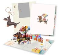 Carte d'Anniversaire Fun Teckel Bénédiction, Carte Pop-up 3D Chien avec Porte-clés Teckel, Inclut Enveloppe, pour Enfants, Mère, Fille, Petite-fille, Lui, Ami, Amie, Grand-père, Elle