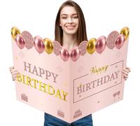 Carte d'anniversaire géante avec enveloppe, 55,9 x 35,6 cm, extra large, carte de vœux d'anniversaire pour femmes et filles, grand livre d'or motif ballon pailleté, panneau décoratif de fête