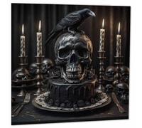 Carte d'anniversaire gothique avec tête de mort et corbeau 145 x 145 mm