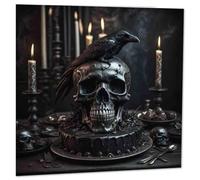 Carte d'anniversaire gothique noire avec tête de mort et corbeau 145 x 145 mm