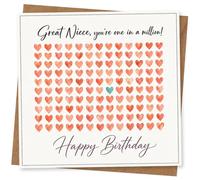 Carte d'anniversaire « Great Niece », « One in a Million » - Motif cœur - Avec message sentimental