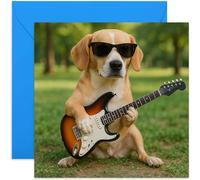 Carte d'anniversaire humoristique avec chien jouant de la guitare électrique, Just Because, Thinking of You - Carrée, vierge à l'intérieur avec enveloppe de qualité supérieure