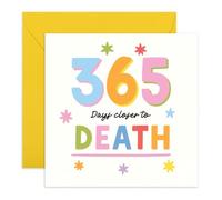 Carte d'anniversaire humoristique avec inscription « 365 Days Closer to Death » - Motif pastel coloré - Carte coquine pour amis, lui, elle, frère, sœur, collègue - Avec autocollants amusants