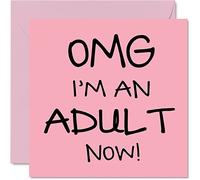 Carte d'anniversaire humoristique pour 18e anniversaire pour fille - OMG I'm an Adult Now - Carte d'anniversaire pour adolescente 8e anniversaire pour sœur frère fille fils cousine 145mm