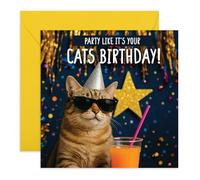 Carte d'anniversaire humoristique pour maman ou papa en fourrure - « Party Like It's Your Cat's Birthday » - Carte de vœux humoristique pour lui, elle, frère, sœur, collègue, ami, meilleure amie