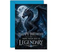 Carte d'anniversaire inspirante, dragon épique et château au clair de lune
