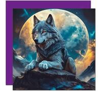 Carte d'anniversaire loup - Belle carte de vœux loup lune - 145 x 145 mm