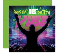 Carte d'anniversaire ludique 18 ans - Turn Up the Birthday Vibes - Célébration audacieuse et silhouette musicale aux couleurs vives - Capture la grande énergie 18 - Carré de 145 mm, enveloppe incluse