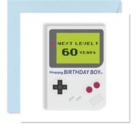 Carte d'anniversaire ludique 60 ans - Niveau supérieur à 60 - Design rétro console de jeu avec Pixel Art et couleurs vives - Carré de 145 mm, enveloppe incluse
