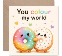 Carte d'anniversaire ludique - A Sprinkle of Affection - Joli beignets pastel câlinant avec des cœurs arc-en-ciel - Garanti pour égayer leur jour spécial - Carré de 145 mm, enveloppe incluse