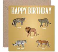 Carte d'anniversaire ludique - Bash d'anniversaire en forme de gros chat - Motif animal sauvage vif avec accents dorés et noirs - Idéal pour les amoureux des animaux - Carré de 145 mm, enveloppe