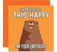 Carte d'anniversaire ludique - Bursting with Birthday Cheer - Illustration joyeux ours orange - Garanti d'égayer leur grand jour - Carré de 145 mm, enveloppe incluse