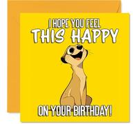 Carte d'anniversaire ludique - Bursting with Birthday Joy - Animal joyeux de dessin animé sur jaune vif - sûr de répandre de grands sourires - Carré de 145 mm, enveloppe incluse