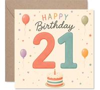 Carte d'anniversaire ludique, Cheers to 21, ballons pastel et gâteau