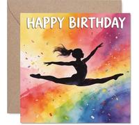 Carte d'anniversaire ludique - Explosion de joie d'anniversaire - Silhouette vibrante de danseur arc-en-ciel - Une célébration dans toutes les couleurs - Carré de 145 mm, enveloppe incluse