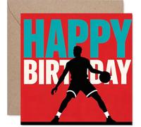 Carte d'anniversaire ludique - Explosion d'énergie - Silhouette de joueur de basket-ball sur fond rouge vif - Un Slam Dunk pour les fans de sport - Carré de 145 mm, enveloppe incluse