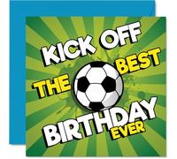 Carte d'anniversaire ludique - Kick off the Celebrations - Motif football audacieux avec texte énergique - Parfait pour un anniversaire fou de sport - Carré de 145 mm, enveloppe incluse