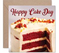 Carte d'anniversaire ludique - Let Them Eat Cake - Délicieuses couches rouges et jaunes avec des cils de glaçage crémeux - Garanti pour faire sourire d'anniversaire - Carré de 145 mm, enveloppe