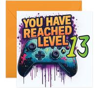 Carte d'anniversaire ludique pour 13e anniversaire pour joueur, « You Have Reached Level 13 », motif manette de jeu graffiti pour garçon ou fille, pour joueurs, frère, sœur, nièce, neveu, petit-fils