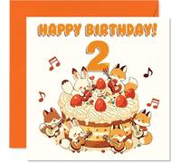 Carte d'anniversaire ludique pour 2ème anniversaire - Animaux musicaux Bring the Party - Scène festive de gâteau avec des tons orange joyeux - Garanti de faire sourire les tout-petits - Carré de 145