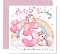 Carte d'anniversaire ludique pour 5e anniversaire, avec licorne pastel