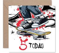 Carte d'anniversaire ludique pour 5e anniversaire - Kickflip into Being 5 - Motif étoile de skateboard avec couleurs vives - Énergie d'anniversaire - Carré de 145 mm, enveloppe incluse
