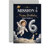 Carte d'anniversaire ludique pour 6e anniversaire, « Blast off into