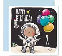 Carte d'anniversaire ludique pour 8e anniversaire, « Blast off to Birthday