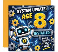 Carte d'anniversaire ludique pour 8e anniversaire, mise à jour du système | Engrenages robots et design Lightning Tech pour plus de plaisir d'anniversaire, carré de 145 mm, enveloppe incluse