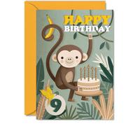 Carte d'anniversaire ludique pour 9e anniversaire Motif singe et gâteau
