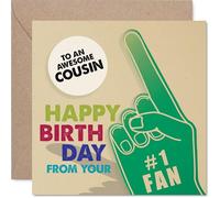 Carte d'anniversaire ludique pour cousin - Big Birthday Cheers - Motif éventail de doigts en mousse aux couleurs vives - Une façon amusante de montrer que vous êtes leur plus grand supporter - Carré