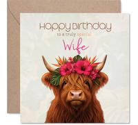 Carte d'anniversaire ludique pour femme, vache des Highlands dans une