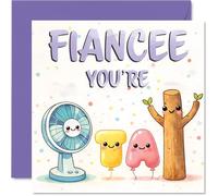 Carte d'anniversaire ludique pour fiancée - You're the Absolute Fan-Tastic One - Adorable fan de dessin animé avec personnages mignons, anniversaire de mariage - Carré de 145 mm, enveloppe incluse