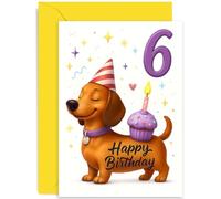 Carte d'anniversaire ludique pour fille ou garçon, cadeau « Happy Birthday », motif canin insolite, pour ami, meilleure sœur, frère, cousin, nièce, neveu, famille, 6 aujourd'hui, intérieur vierge avec