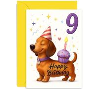 Carte d'anniversaire ludique pour fille ou garçon, cadeau « Happy Birthday », motif canin insolite, pour ami, meilleure sœur, frère, cousin, nièce, neveu, famille, 9 aujourd'hui, intérieur vierge avec