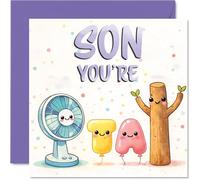 Carte d'anniversaire ludique pour fils - Pleine de plaisir - Carte pastel joyeuse avec personnages de dessins animés insolites - Une façon ludique de le faire sourire - Carré de 145 mm, enveloppe