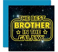 Carte d'anniversaire ludique pour frère - Out of This World Banter - Étoiles sur le thème de l'espace et texte jaune vif - Parfait pour les frères amoureux de la galaxie - Carré de 145 mm, enveloppe