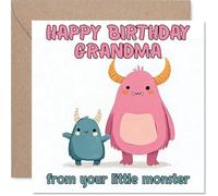 Carte d'anniversaire ludique pour grand-mère - Grands câlins d'anniversaire - Monstres mignons de dessin animé sur rose et bleu - Façon ludique de montrer à grand-mère qu'elle est aimée - Carré de 145