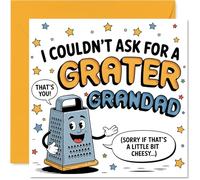 Carte d'anniversaire ludique pour grand-père - Un jeu de mots au fromage qui râpe dans une bonne façon - Personnage de râpe de dessin animé avec un grand sourire, fête des pères - Carré de 145 mm