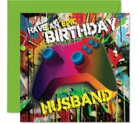 Carte d'anniversaire ludique pour mari - Améliorez votre anniversaire - Design dynamique de manette de jeu pour maris - Parfait pour les fans de jeux vidéo - Carré de 145 mm, enveloppe incluse