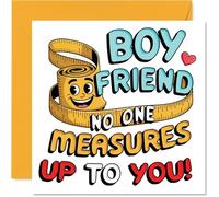 Carte d'anniversaire ludique pour petit ami - No One Measures Up to You - Mètre ruban joyeux et visage souriant - Carré de 145 mm, enveloppe incluse