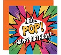 Carte d'anniversaire ludique pour Pop - Bande dessinée Burst for Pop - Motif explosion multicolore vif - Sûr de le faire sourire lors de son grand jour - Carré de 145 mm, enveloppe incluse