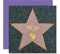 Carte d'anniversaire ludique pour Pop - Brille comme une étoile - Design pop inspiré d'Hollywood en rose vif et doré, fête des pères, carré de 145 mm, enveloppe incluse