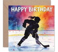 Carte d'anniversaire ludique - Silhouette de hockey audacieuse sur une explosion multicolore - Ambiance sportive pour les amateurs d'action - Look frappant et énergique - Carré de 145 mm, enveloppe