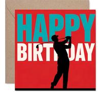 Carte d'anniversaire ludique - Swing into Celebration - Silhouette de golfeur audacieuse sur rouge vif - Excellent choix pour les fans de golf - Carré de 145 mm, enveloppe incluse