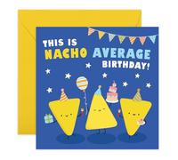Carte d'anniversaire ludique - « This Is Nacho Average Birthday ! » - Jolis personnages de tortilla avec accessoires de fête - Voeux amusants pour les amis, lui, elle, enfants, tous âges, maman, papa