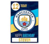 Danilo Promotions LTD Carte d'anniversaire Manchester City Football Club avec autocollants pour personnaliser votre âge et prénom Bleu